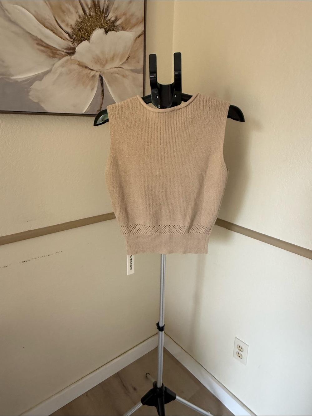 Commense Khaki Bloused Waist Sleeveless Knit Top XS | Quiet Luxury Knit Tank - Picture 7 of 7